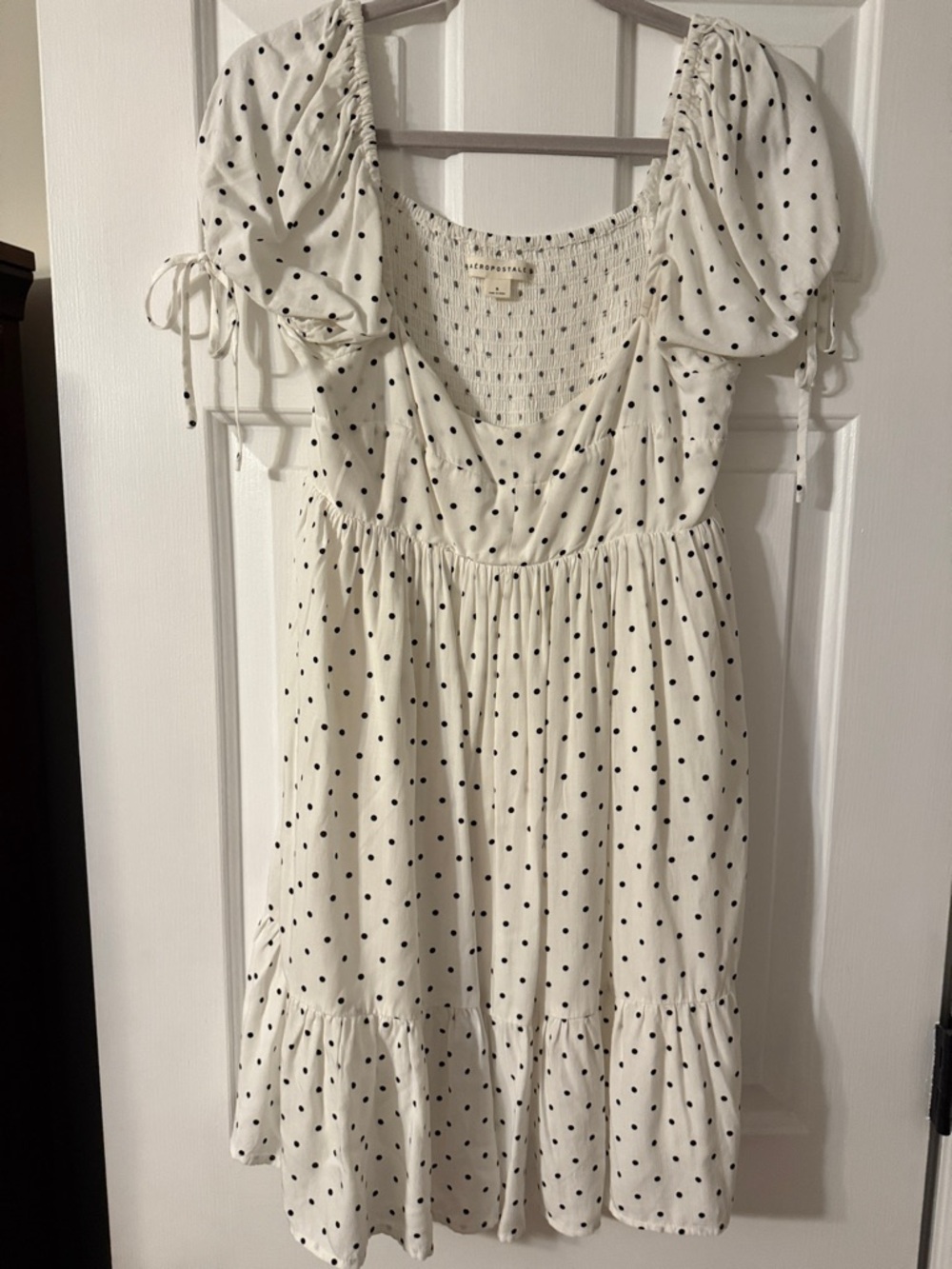 Aeropostale Polka Dot Puff-Sleeve Dress - Cream with Black Dots